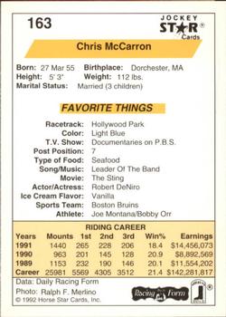 1992 Jockey Star #163 Chris McCarron Back
